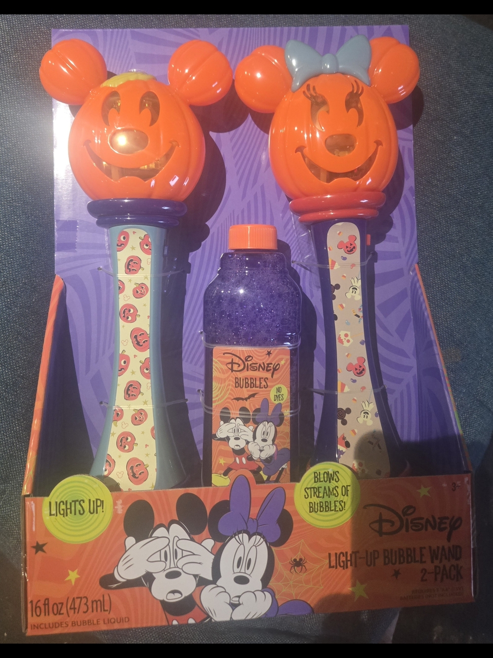 Disney Light-Up Halloween Pumpkin Bubble Wand 2-Pack with Purple Bubble Solution